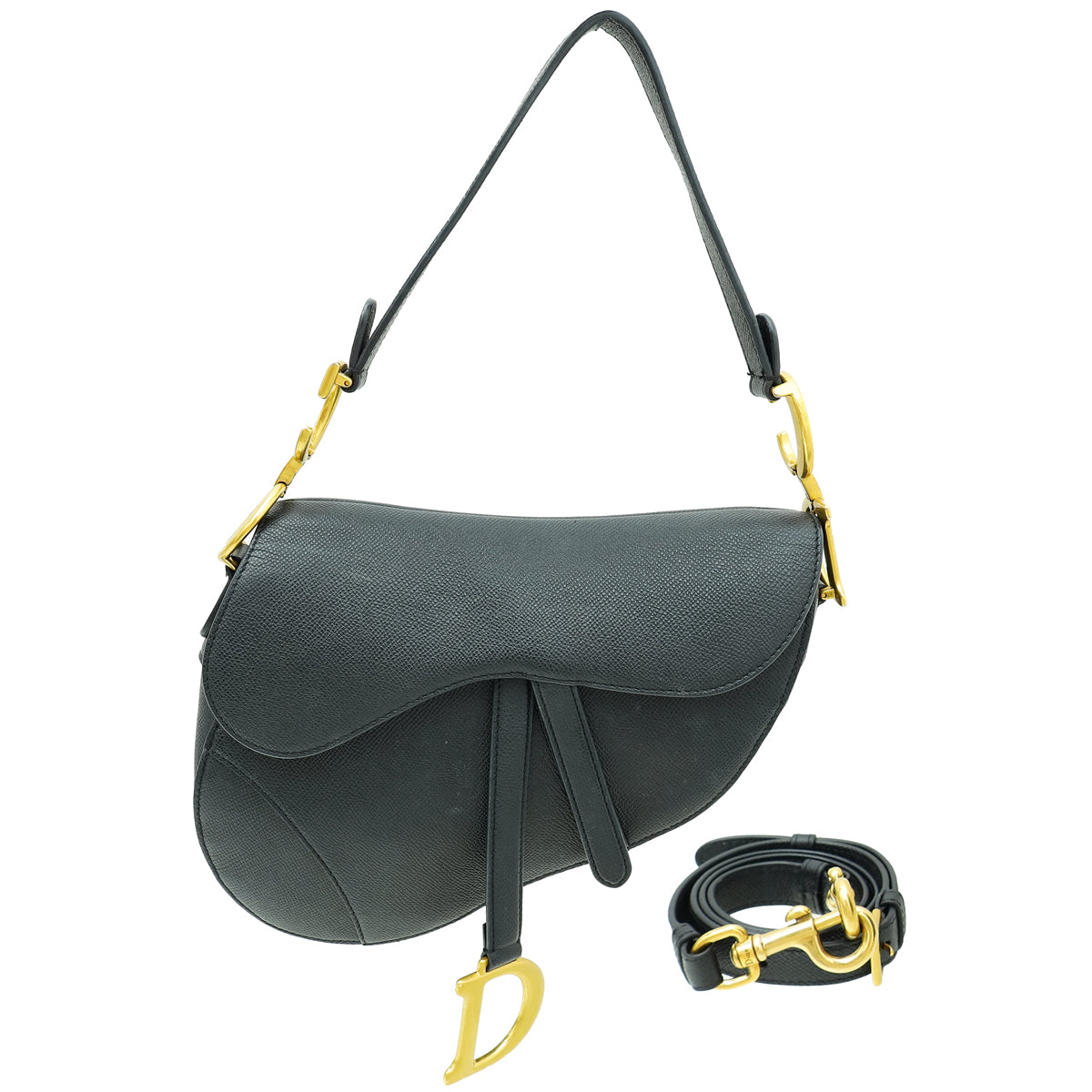 Christian Dior Black Saddle Medium Bag W/ Strap-Christian Dior-THE CLOSET