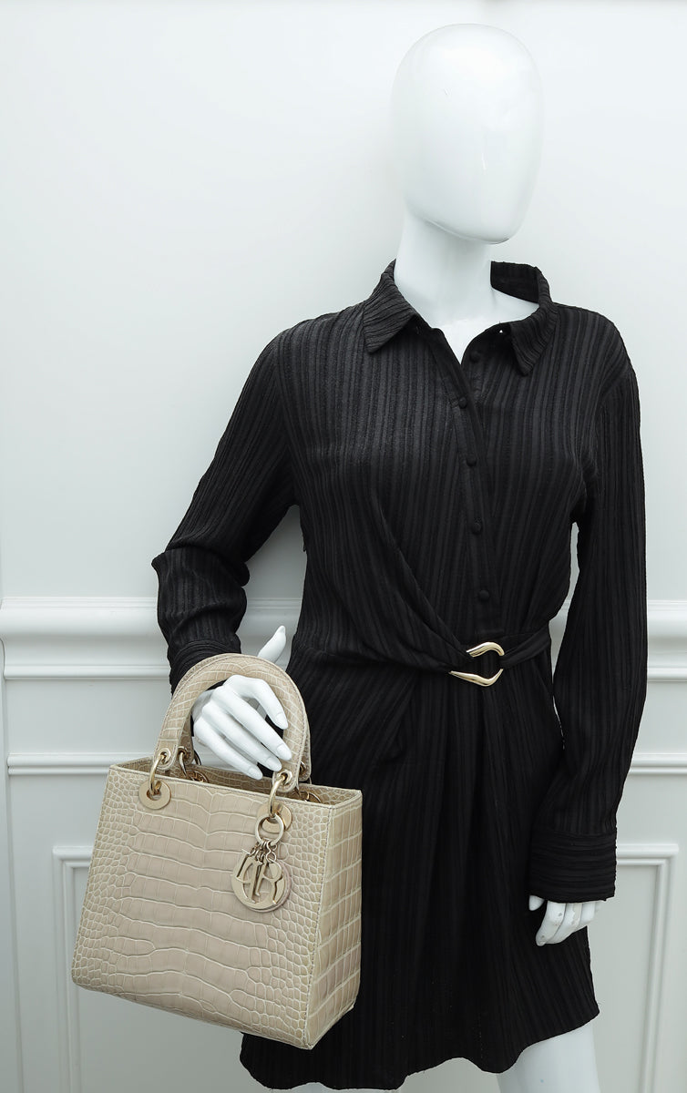 Christian Dior Beige Alligator Lady Dior Medium Bag