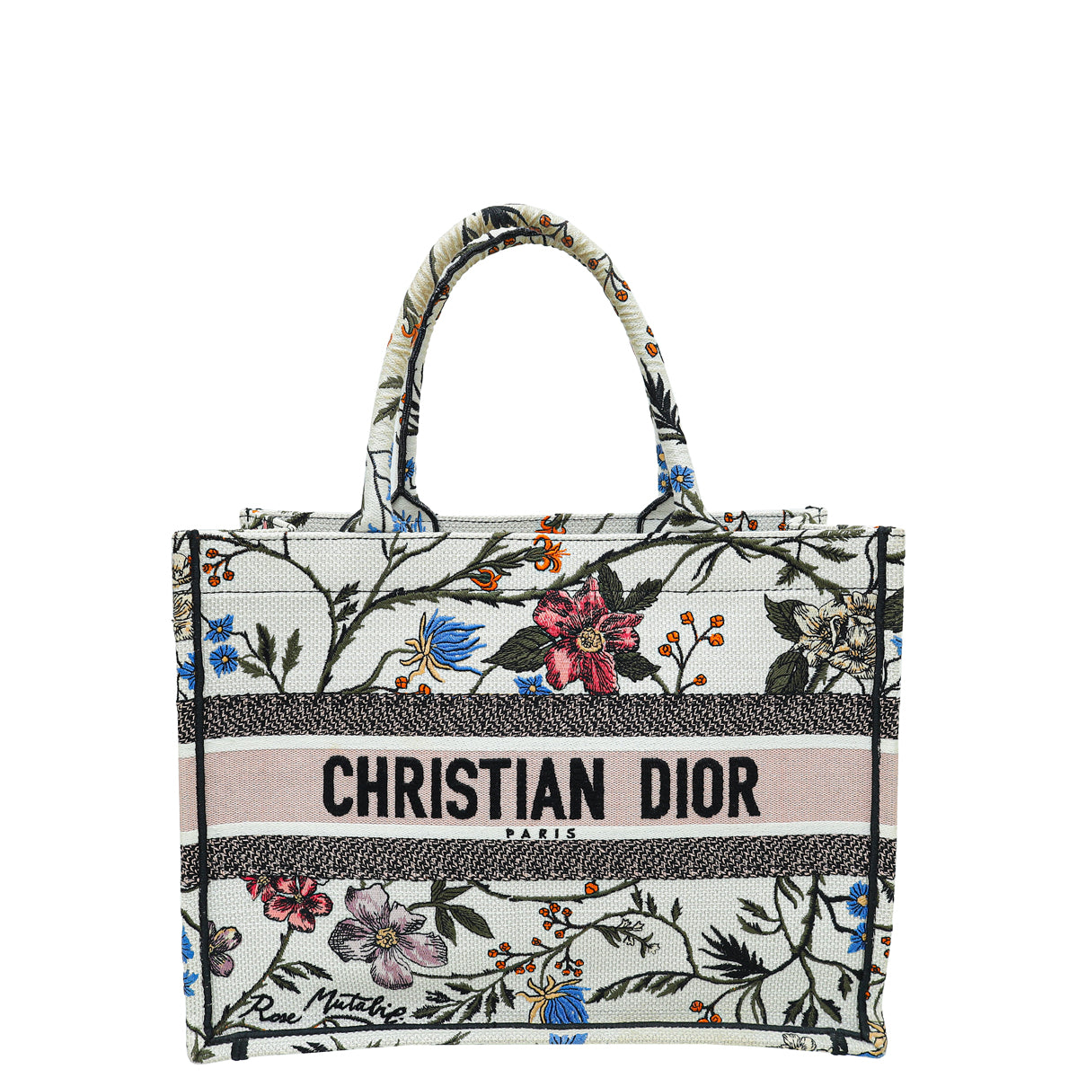 Christian Dior White Multicolor Book Tote Jardin Botanique Embroidery Medium Bag-Christian Dior-THE CLOSET