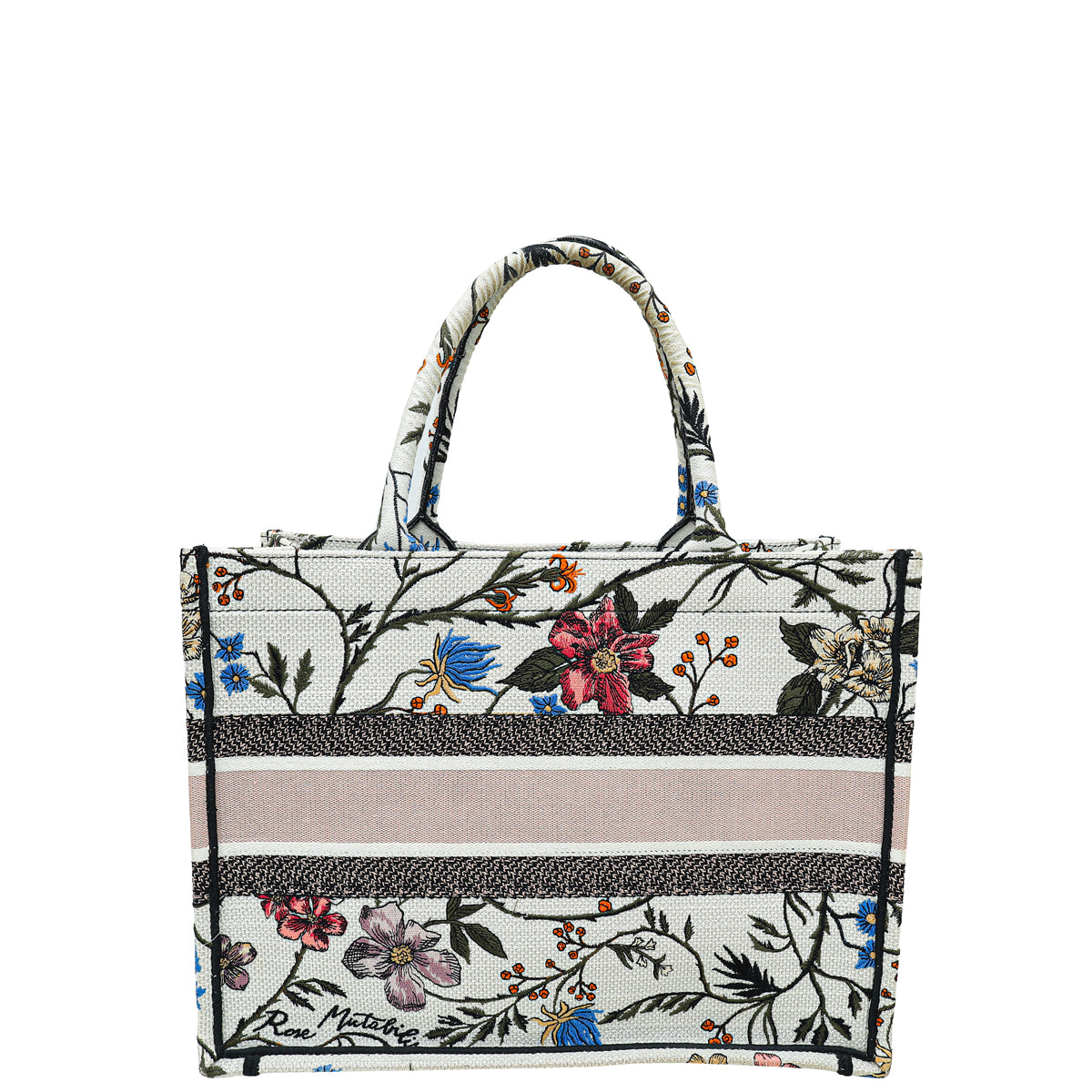 Christian Dior White Multicolor Book Tote Jardin Botanique Embroidery Medium Bag-Christian Dior-THE CLOSET