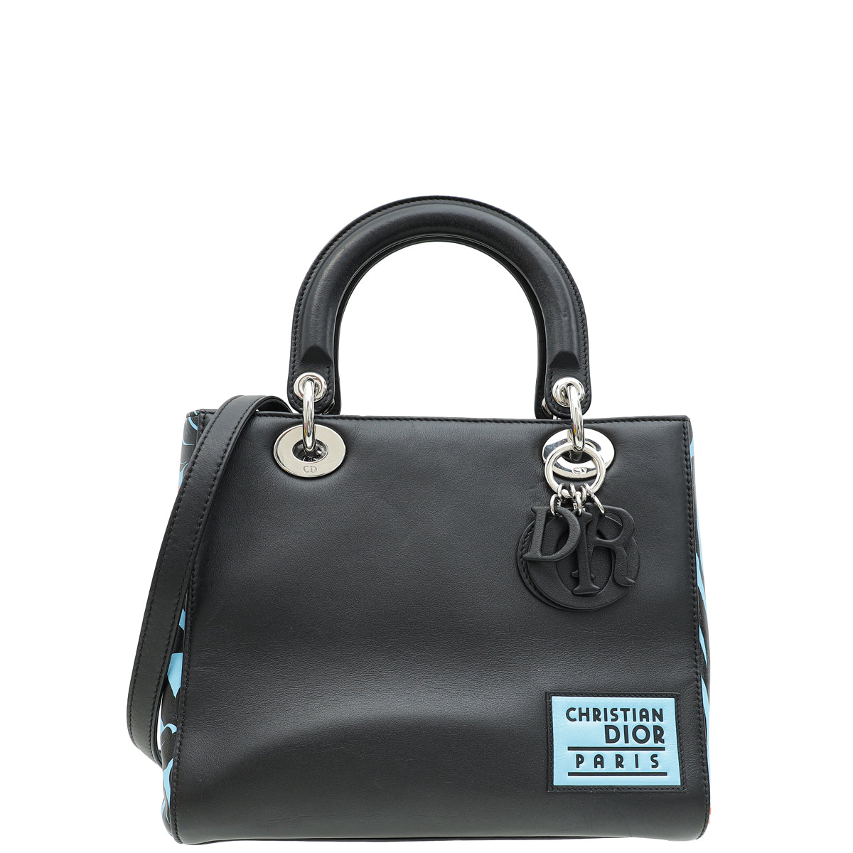 Christian Dior Black Multicolor Printed Logo Lady Dior Medium Bag-Christian Dior-THE CLOSET