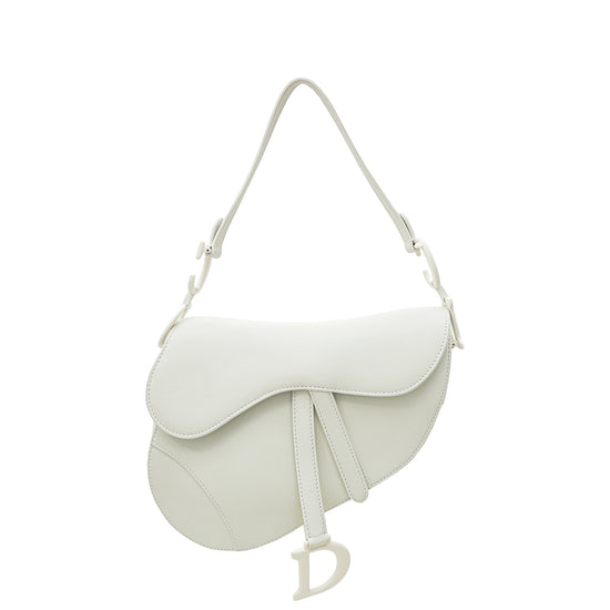 Christian Dior White Saddle Ultra Matte Medium Bag