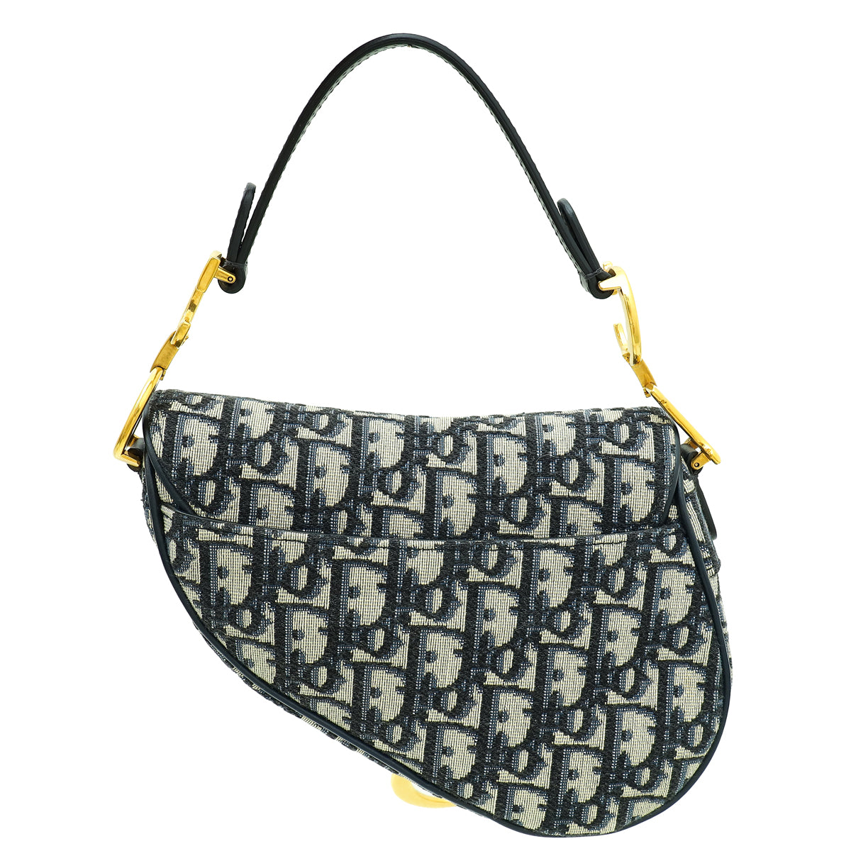 Christian Dior Navy Blue Oblique Mini Saddle Bag W/ Strap-Christian Dior-THE CLOSET