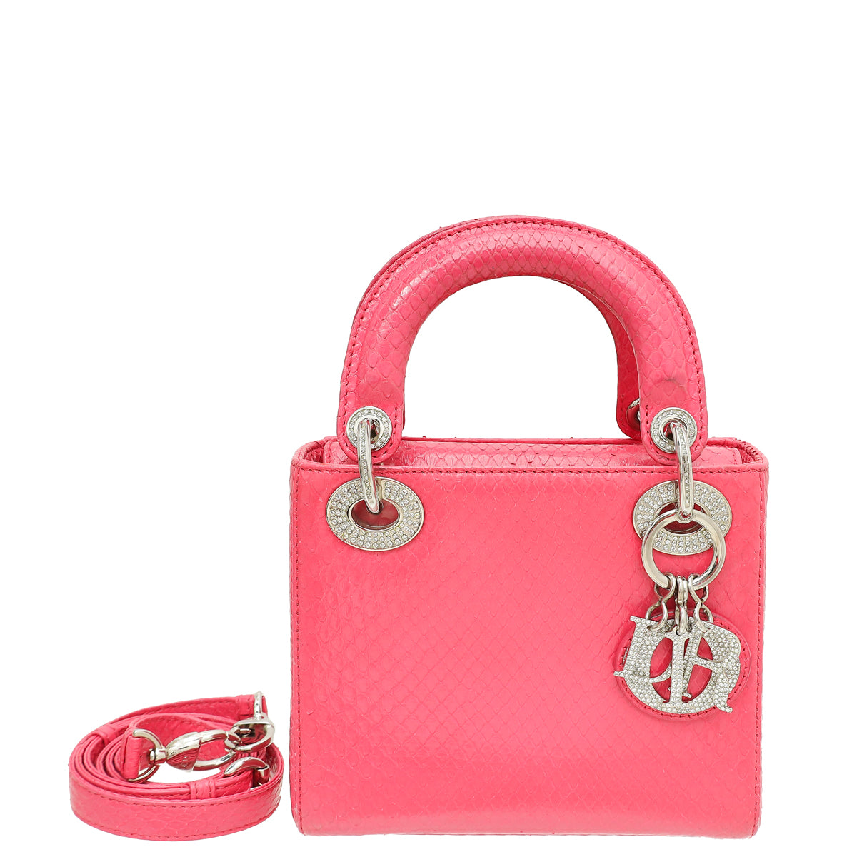 Christian Dior Pink Python Swarovski Crystal Lady Dior Mini Bag