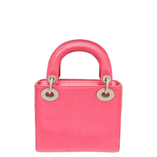 Christian Dior Pink Python Swarovski Crystal Lady Dior Mini Bag