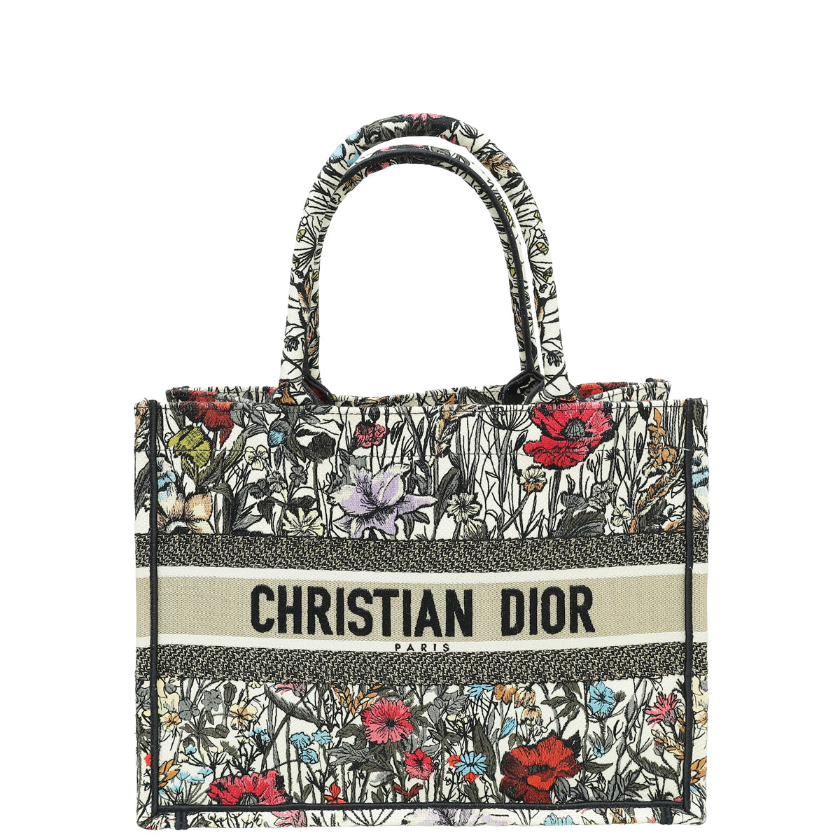 Christian Dior White Multicolor Embroidered Mille Fleurs Book Tote Medium Bag w/Twillies-Christian Dior-THE CLOSET