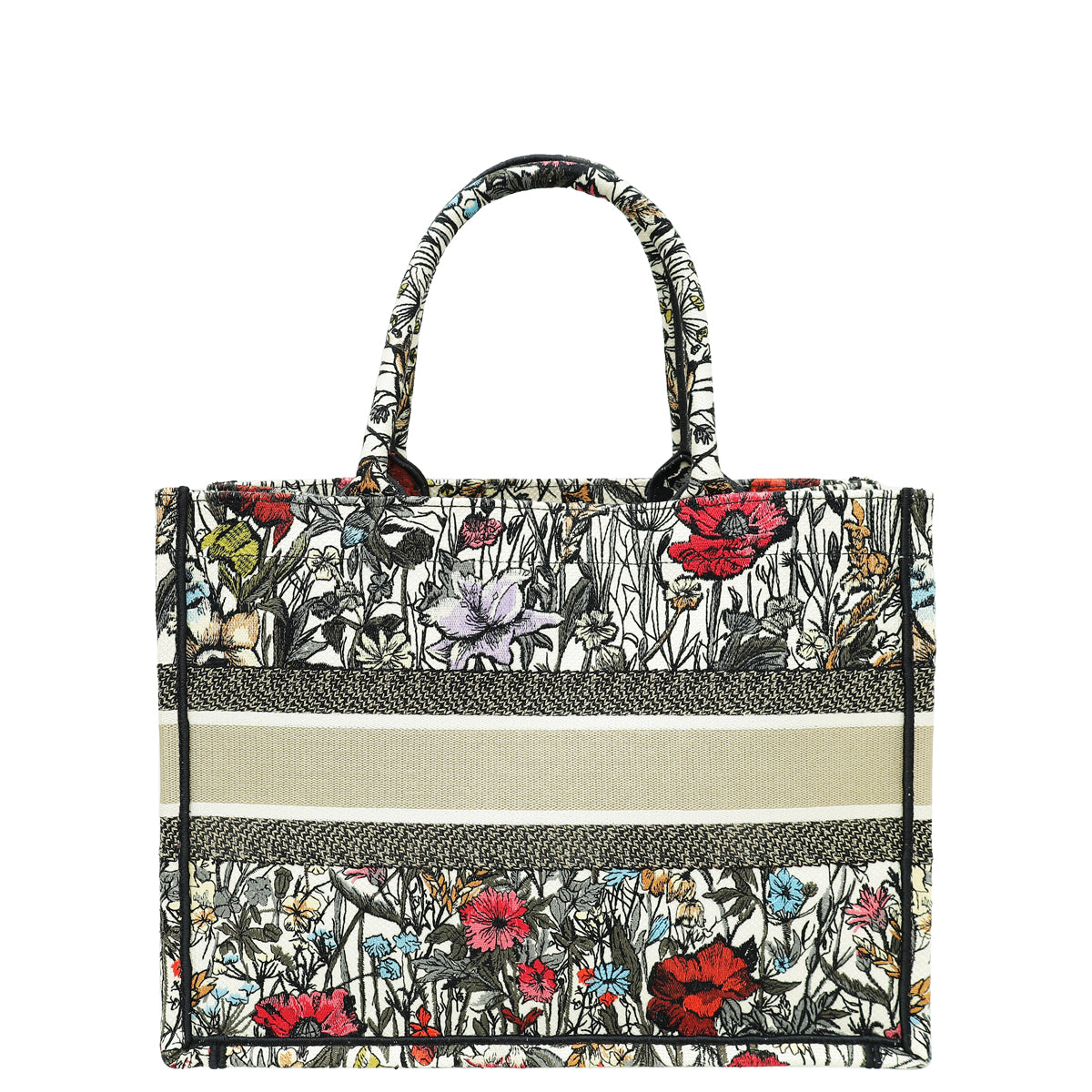Christian Dior White Multicolor Embroidered Mille Fleurs Book Tote Medium Bag w/Twillies-Christian Dior-THE CLOSET