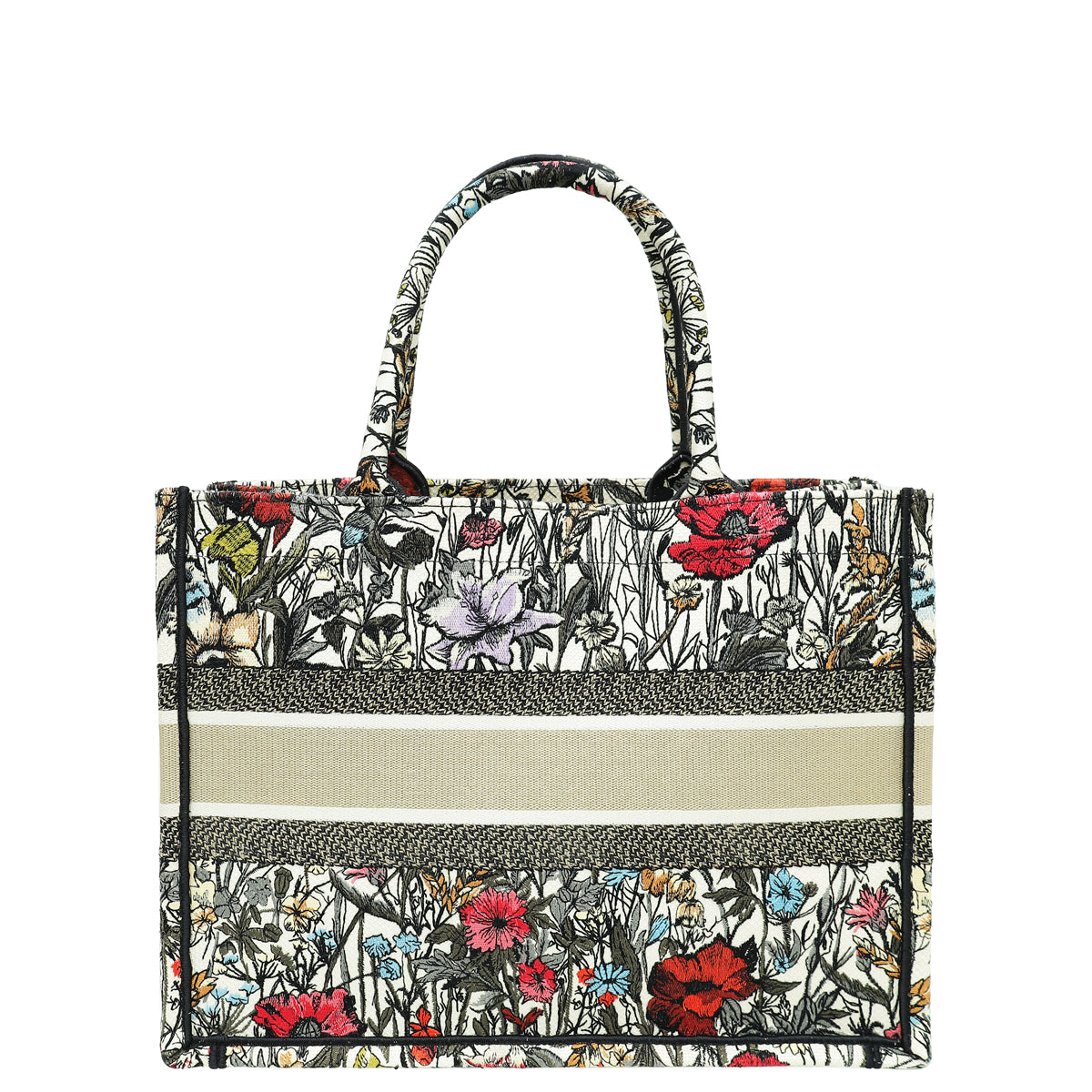 Christian Dior White Multicolor Embroidered Mille Fleurs Book Tote Medium Bag w/Twillies