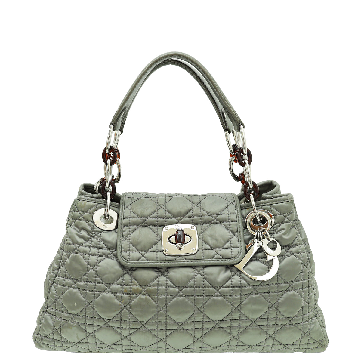 Christian Dior Grey Satin Charming Lock Medium Tote Bag-Christian Dior-THE CLOSET