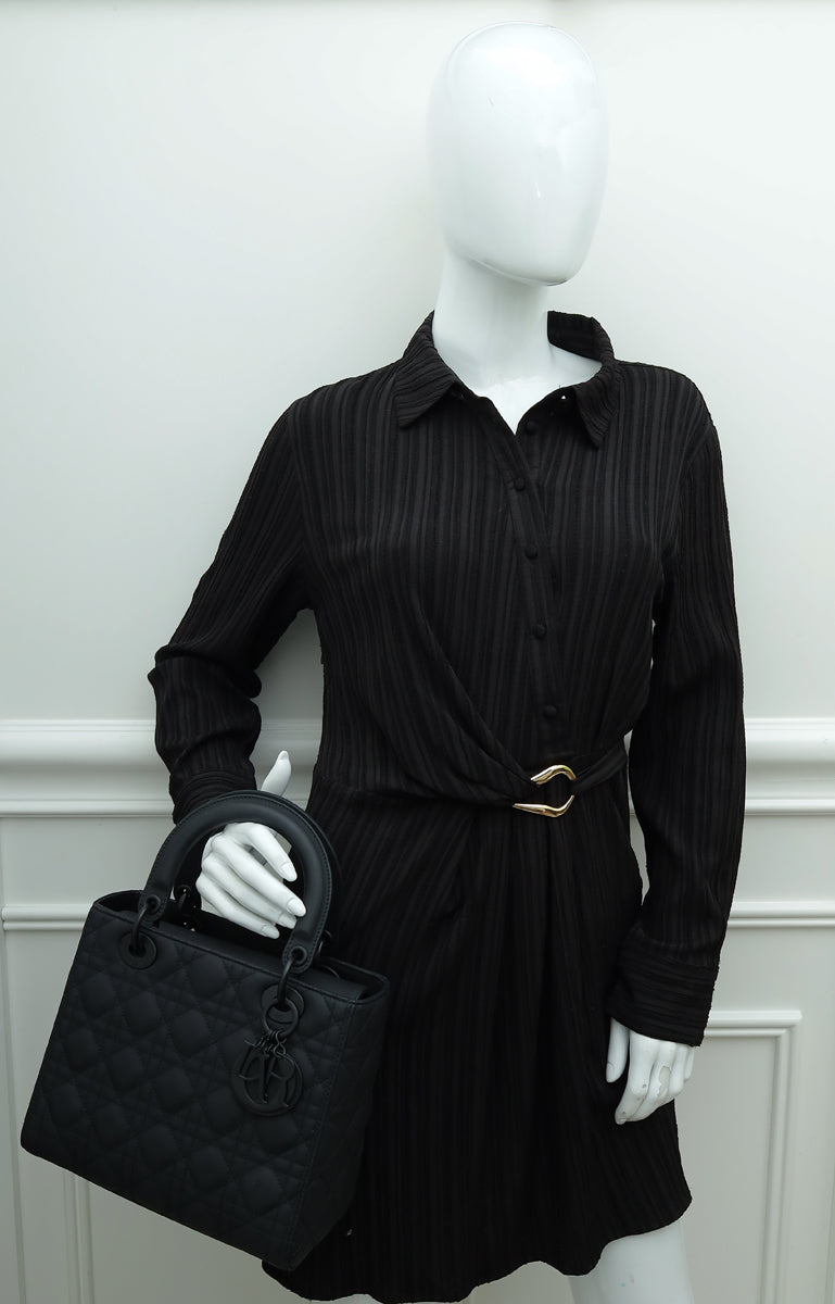 Christian Dior So Black Lady Dior Ultra Matte Medium Bag