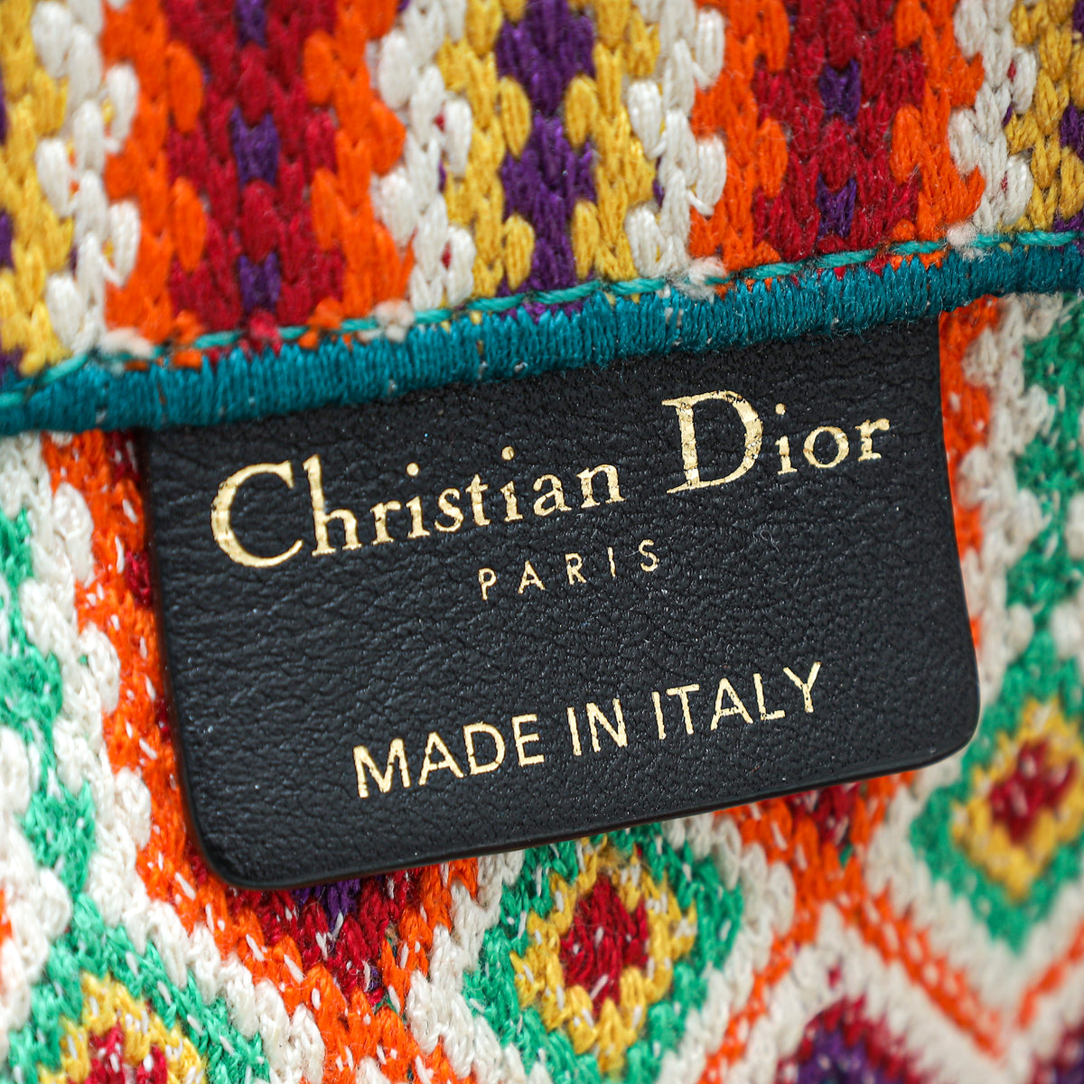 Christian Dior Orange Multicolor Embroidered Book Tote Large Bag