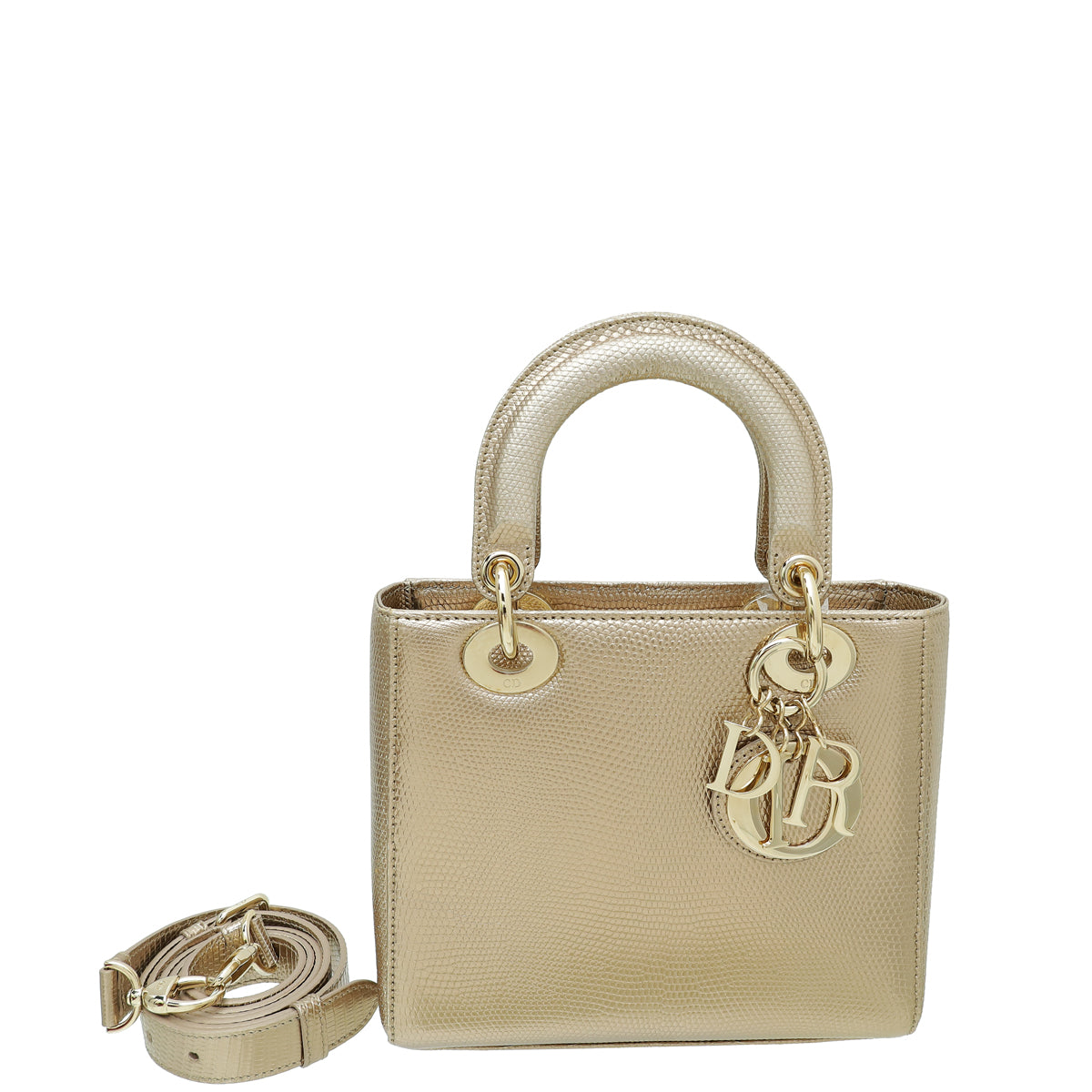 Christian Dior Metallic Champagne Lizard Lady Dior Small Bag-Christian Dior-THE CLOSET