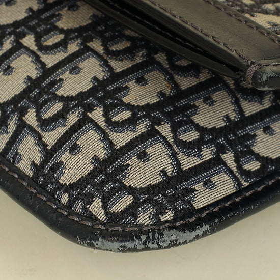 Christian Dior Navy Blue Oblique Fold Over Clutch