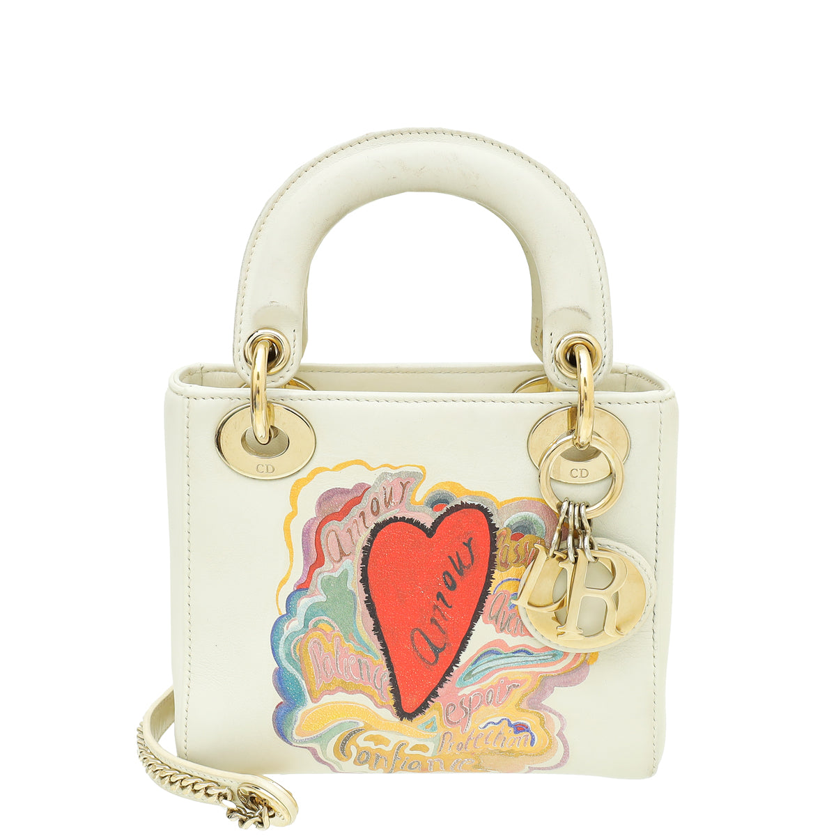 Christian Dior  Off White Multicolor Ltd. Ed. Amour Print Chain Mini Lady Dior Bag