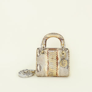 Christian Dior Tricolor Lady Dior Mini Python Strap Bag