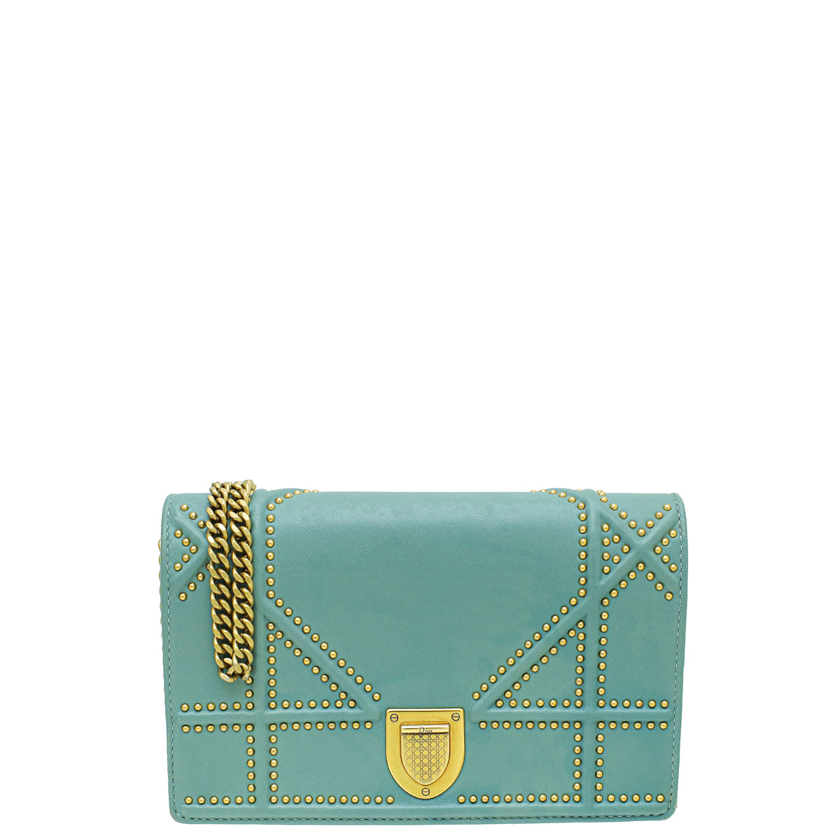 Christian Dior Turkish Blue Studded Diorama Wallet on Chain-Christian Dior-THE CLOSET