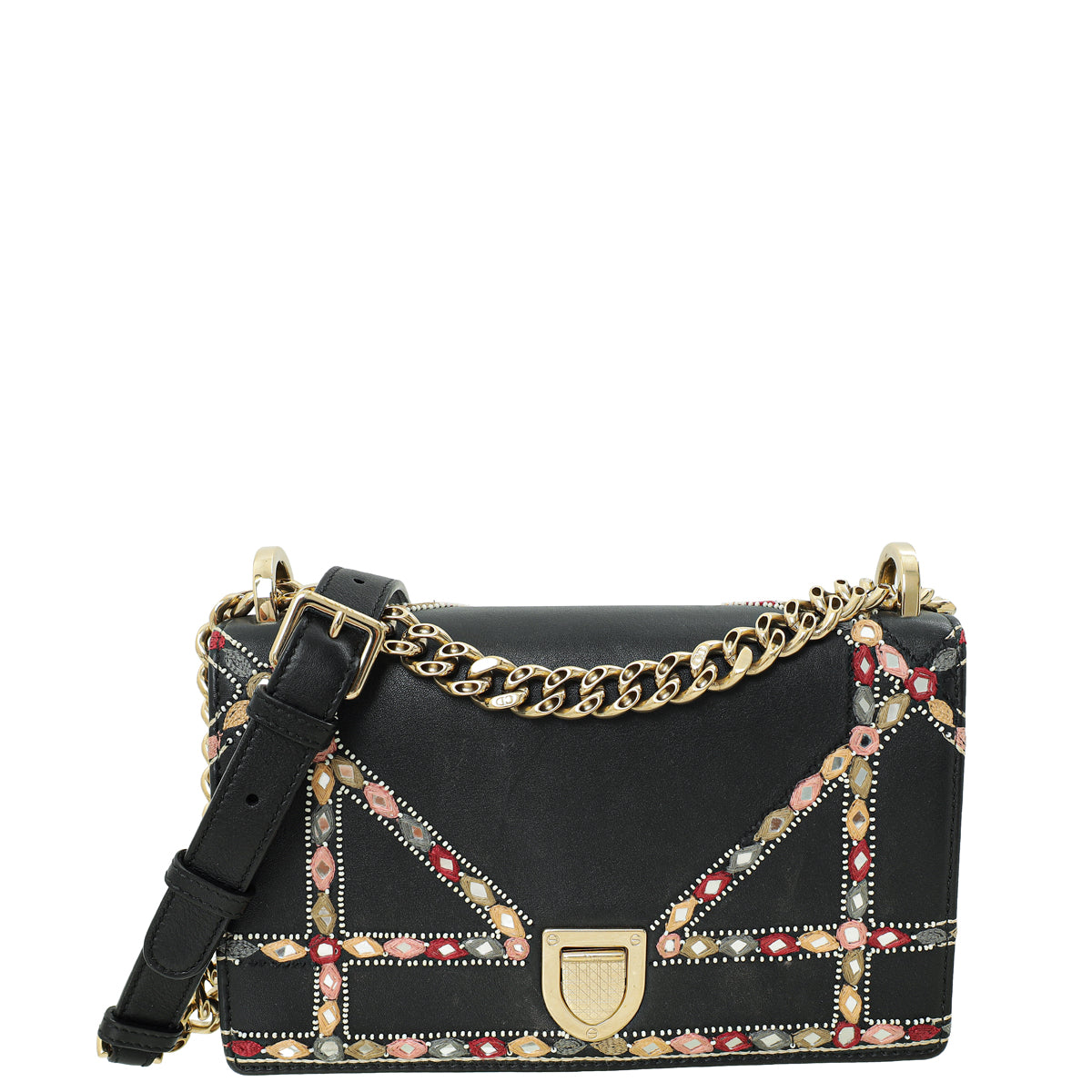 Christian Dior Black Diorama Small Embroidered Shoulder Bag