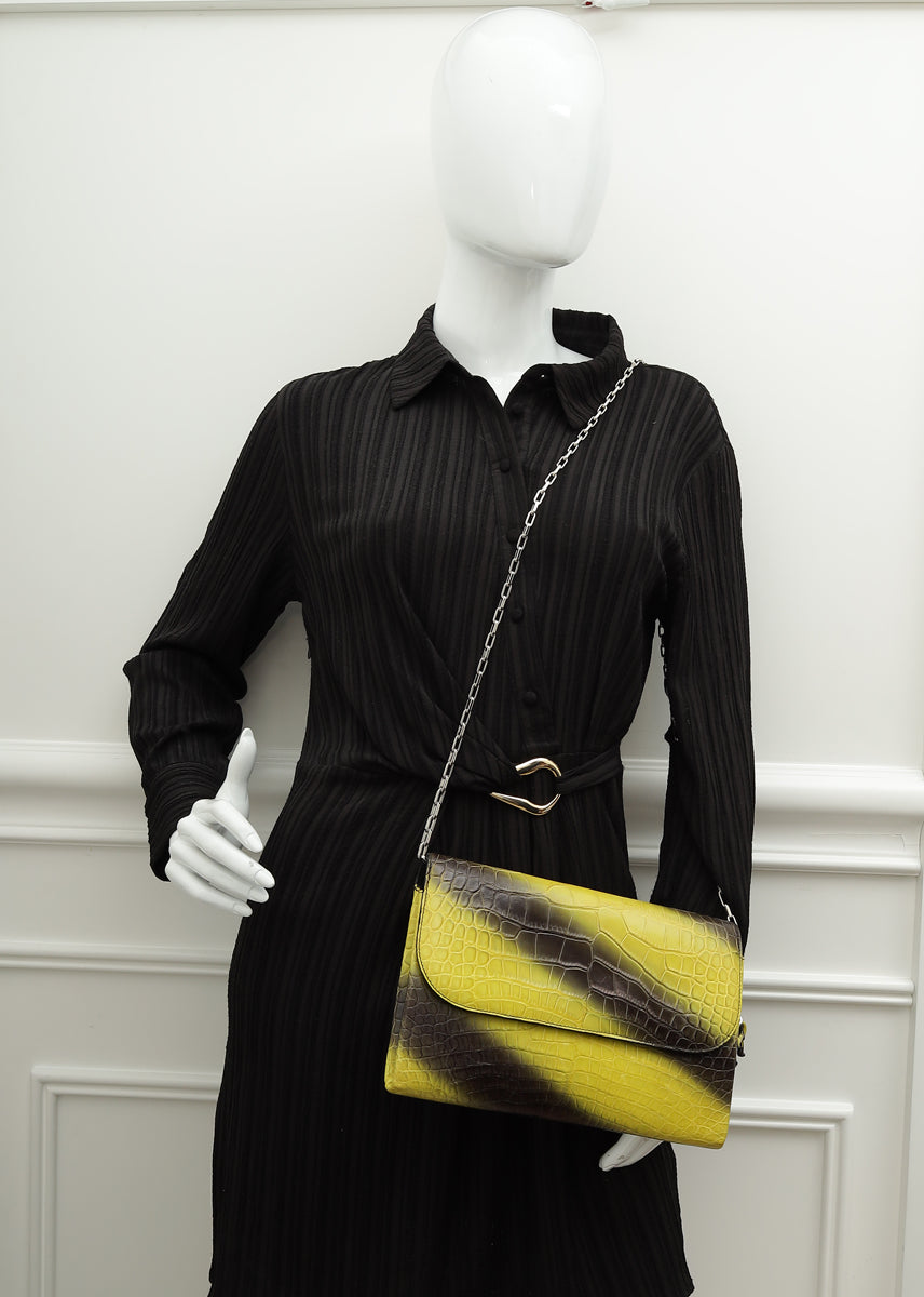 Christian Dior Bicolor Crocodile Flap Chain Clutch