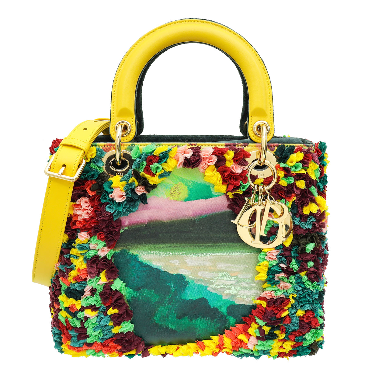 Christian Dior Yellow Multicolor L.E Shara Hughes Lady Dior Medium Bag