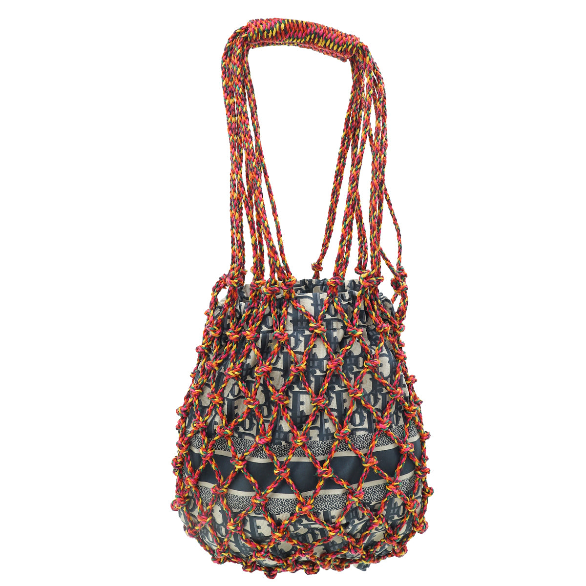 Christian Dior Navy Blur Woven Rope and Oblique Technical Fabric Net Shoulder Bag-Christian Dior-THE CLOSET