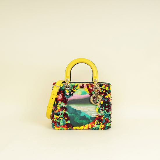 Christian Dior Yellow Multicolor L.E Shara Hughes Lady Dior Medium Bag