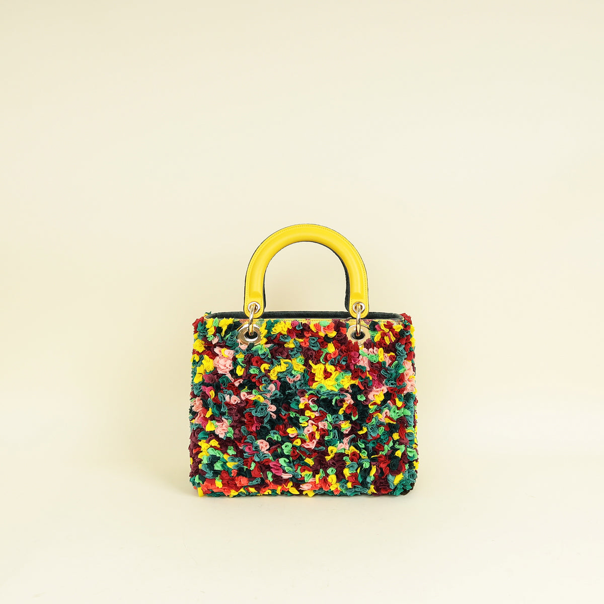 Christian Dior Yellow Multicolor L.E Shara Hughes Lady Dior Medium Bag