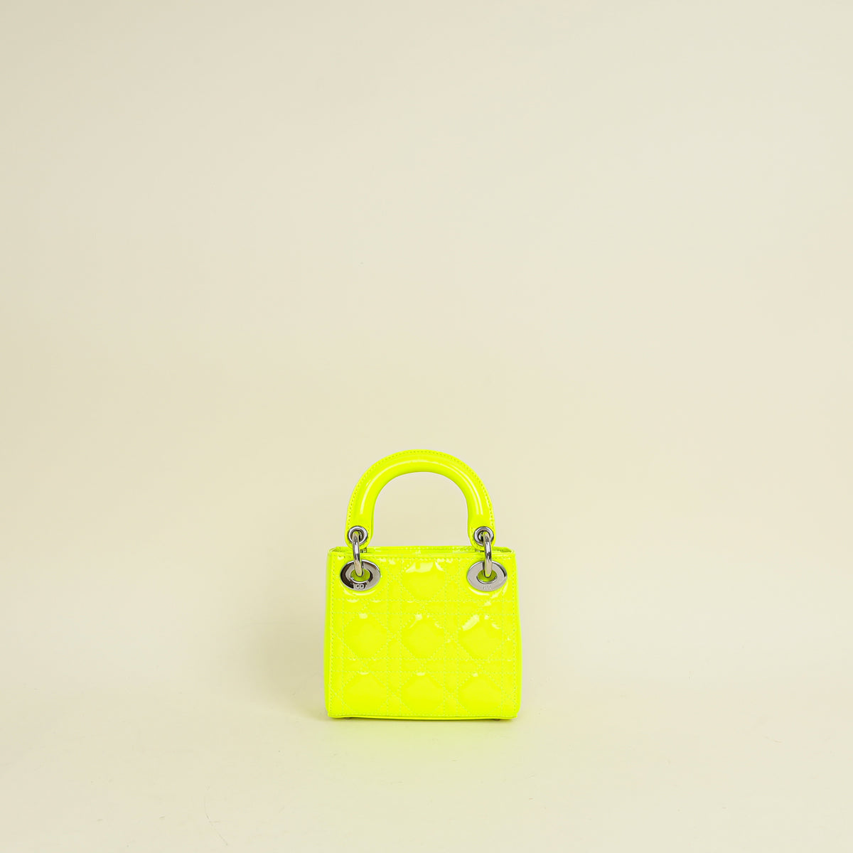 Christian Dior Neon Green Lady Dior Micro with Embroidered Patch Bag