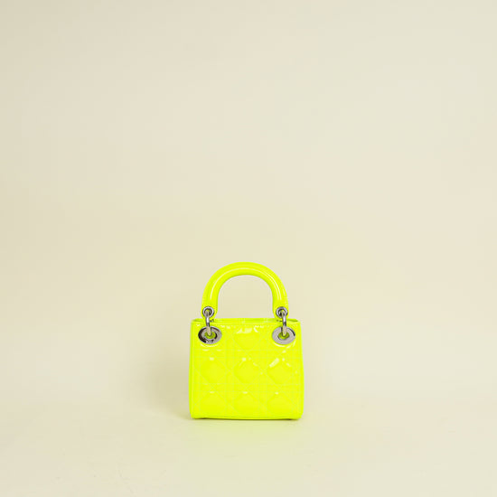 Christian Dior Neon Green Lady Dior Micro with Embroidered Patch Bag