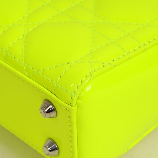 Christian Dior Neon Green Lady Dior Micro with Embroidered Patch Bag