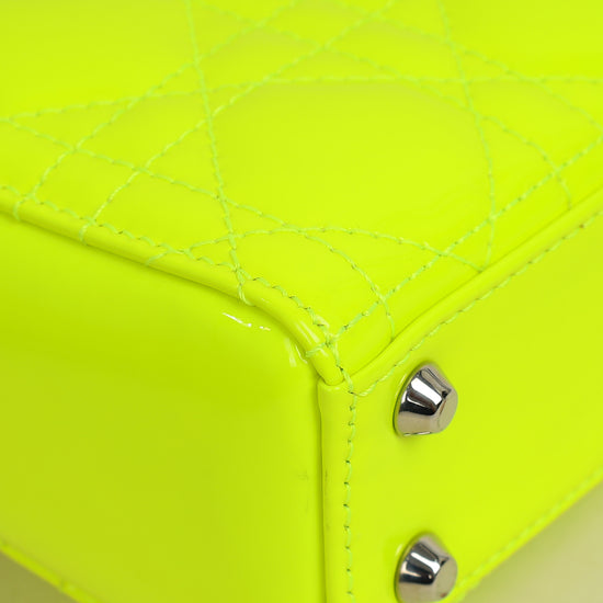Christian Dior Neon Green Lady Dior Micro with Embroidered Patch Bag