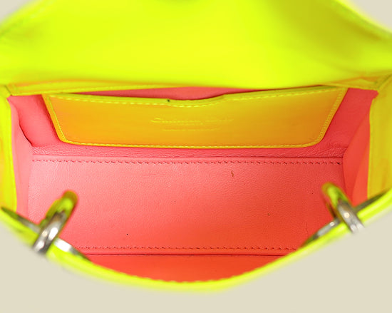 Christian Dior Neon Green Lady Dior Micro with Embroidered Patch Bag