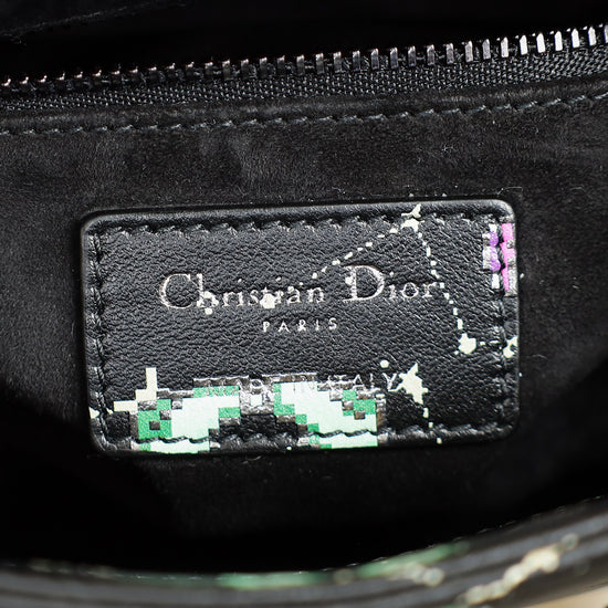 Christian Dior Black Multicolor Pixel Zodiac Print Lady Dior Mini Chain Bag
