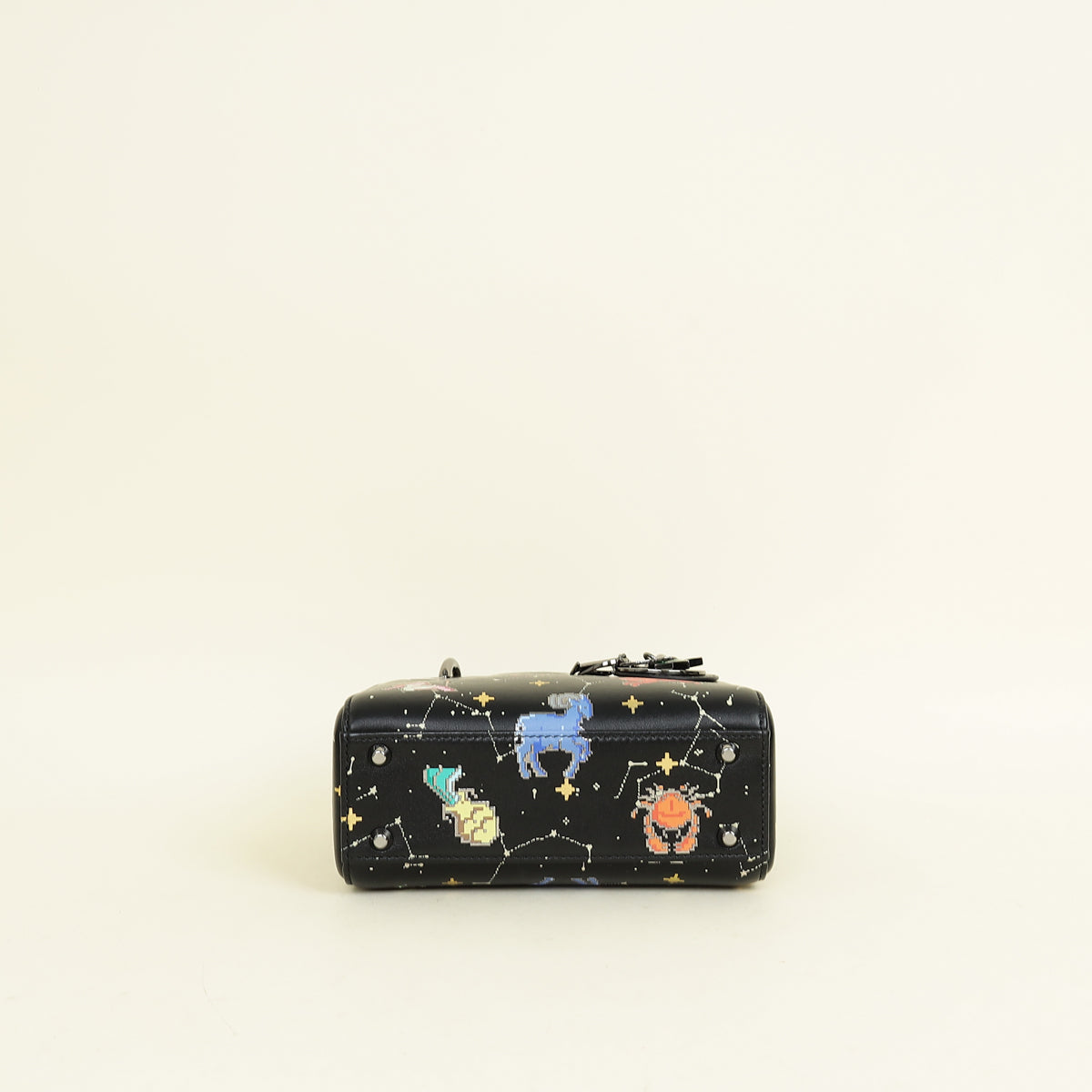 Christian Dior Black Multicolor Pixel Zodiac Print Lady Dior Mini Chain Bag