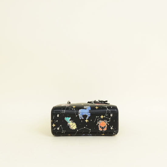 Christian Dior Black Multicolor Pixel Zodiac Print Lady Dior Mini Chain Bag