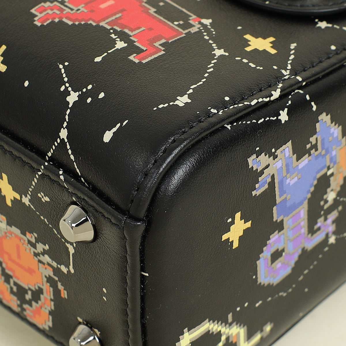 Christian Dior Black Multicolor Pixel Zodiac Print Lady Dior Mini Chain Bag