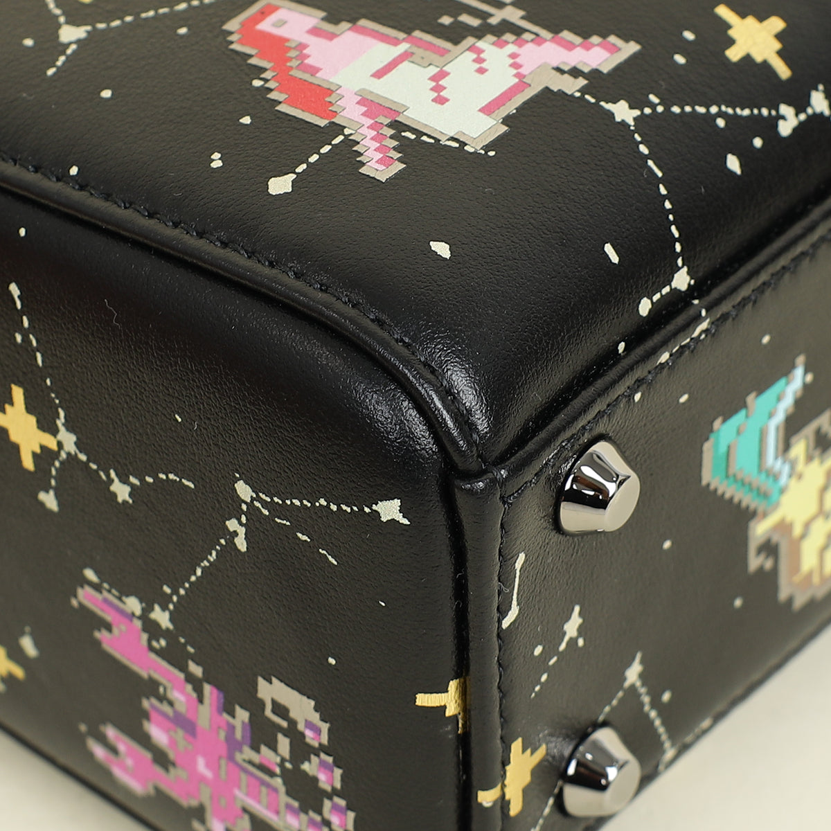 Christian Dior Black Multicolor Pixel Zodiac Print Lady Dior Mini Chain Bag