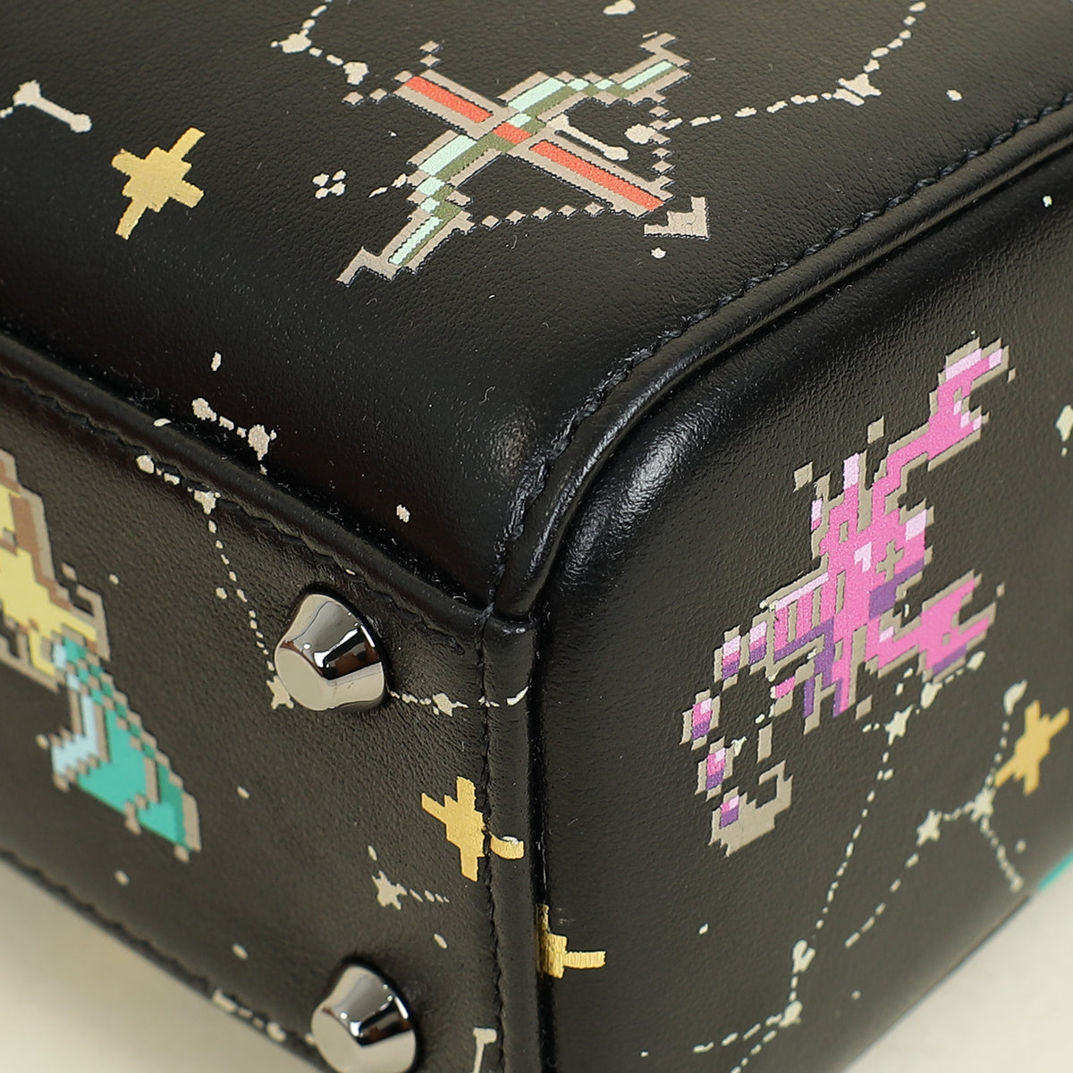 Christian Dior Black Multicolor Pixel Zodiac Print Lady Dior Mini Chain Bag