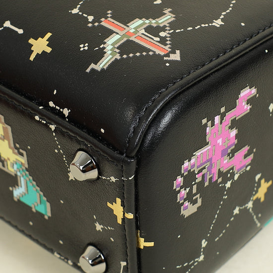 Christian Dior Black Multicolor Pixel Zodiac Print Lady Dior Mini Chain Bag