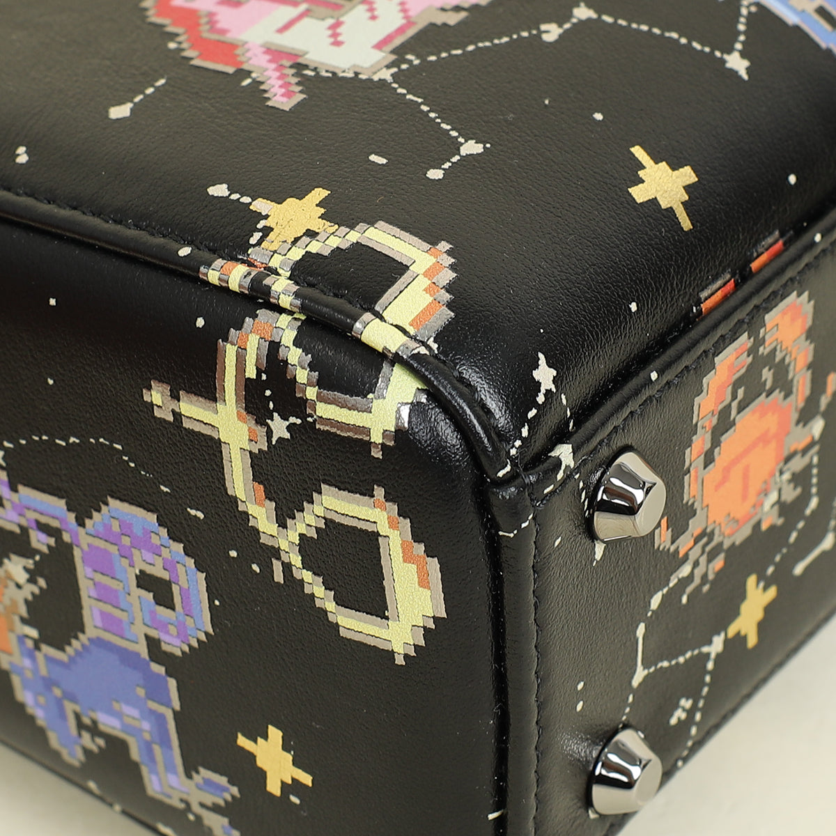 Christian Dior Black Multicolor Pixel Zodiac Print Lady Dior Mini Chain Bag