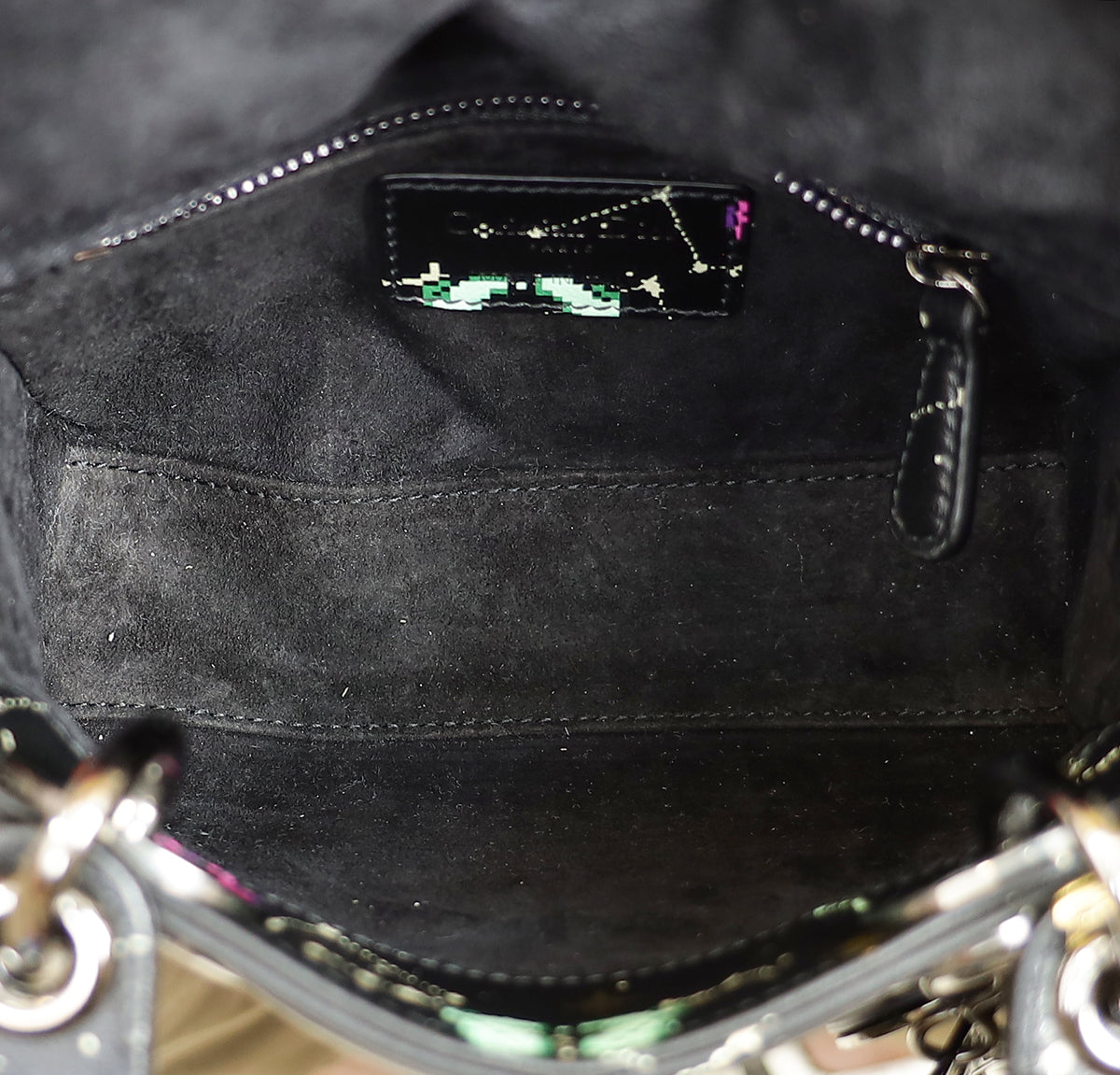 Christian Dior Black Multicolor Pixel Zodiac Print Lady Dior Mini Chain Bag