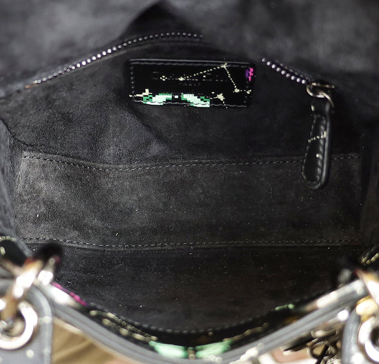 Christian Dior Black Multicolor Pixel Zodiac Print Lady Dior Mini Chain Bag