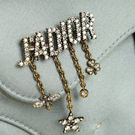 Christian Dior Grey Mini Saddle Satin Crystal Embellished Brooch Bag