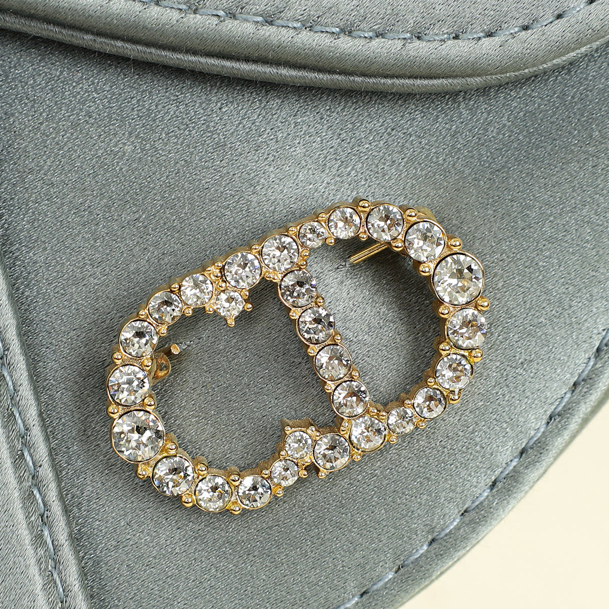 Christian Dior Grey Mini Saddle Satin Crystal Embellished Brooch Bag