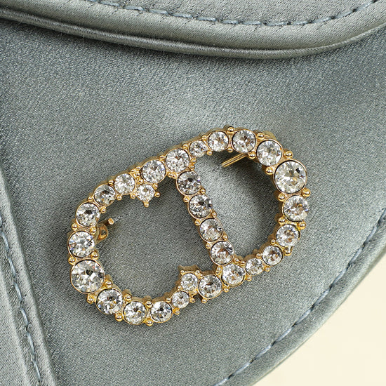 Christian Dior Grey Mini Saddle Satin Crystal Embellished Brooch Bag