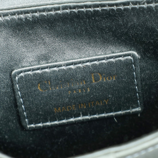 Christian Dior Grey Mini Saddle Satin Crystal Embellished Brooch Bag