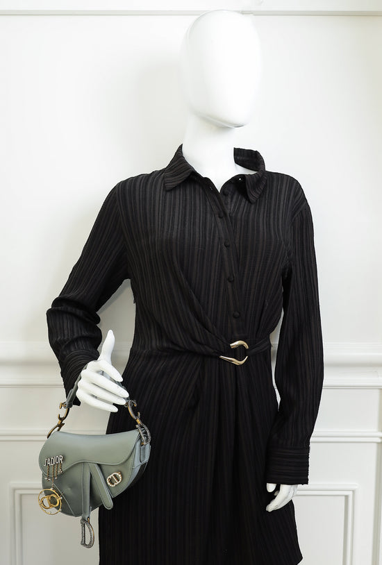 Christian Dior Grey Mini Saddle Satin Crystal Embellished Brooch Bag