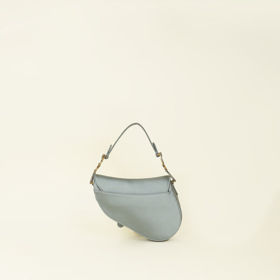 Christian Dior Grey Mini Saddle Satin Crystal Embellished Brooch Bag