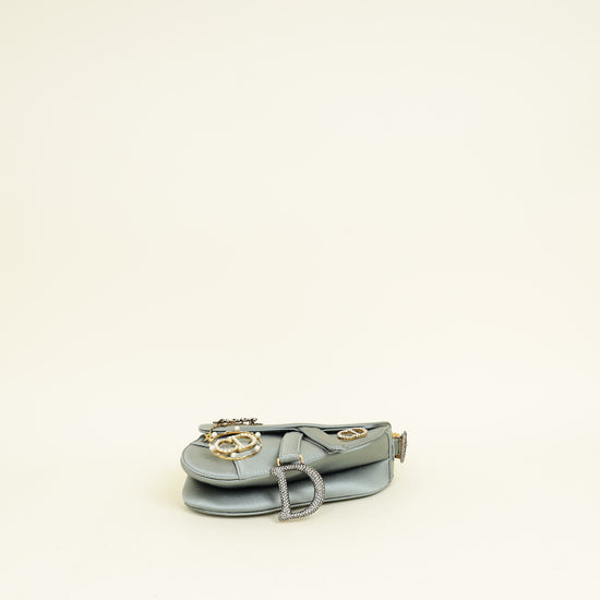 Christian Dior Grey Mini Saddle Satin Crystal Embellished Brooch Bag