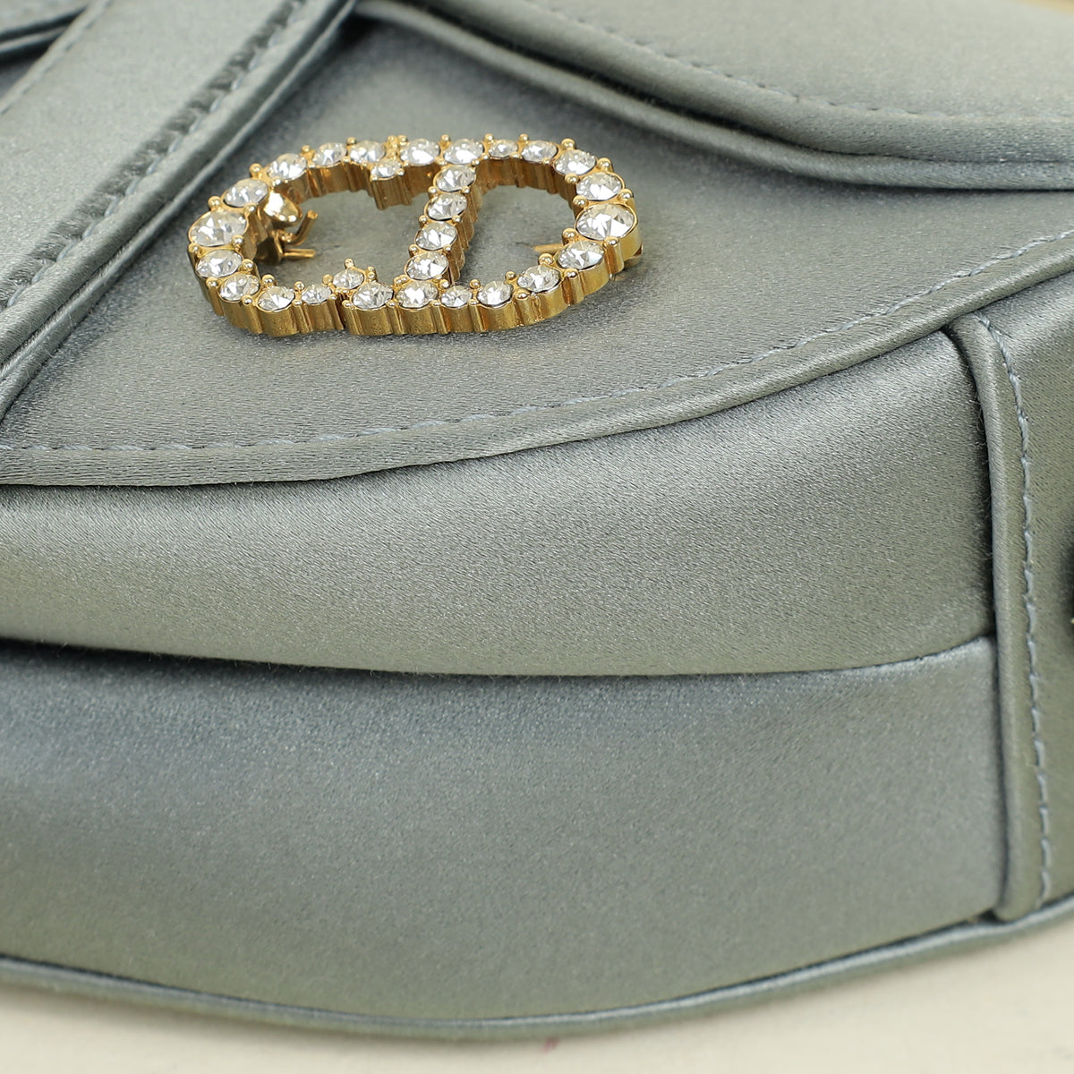 Christian Dior Grey Mini Saddle Satin Crystal Embellished Brooch Bag
