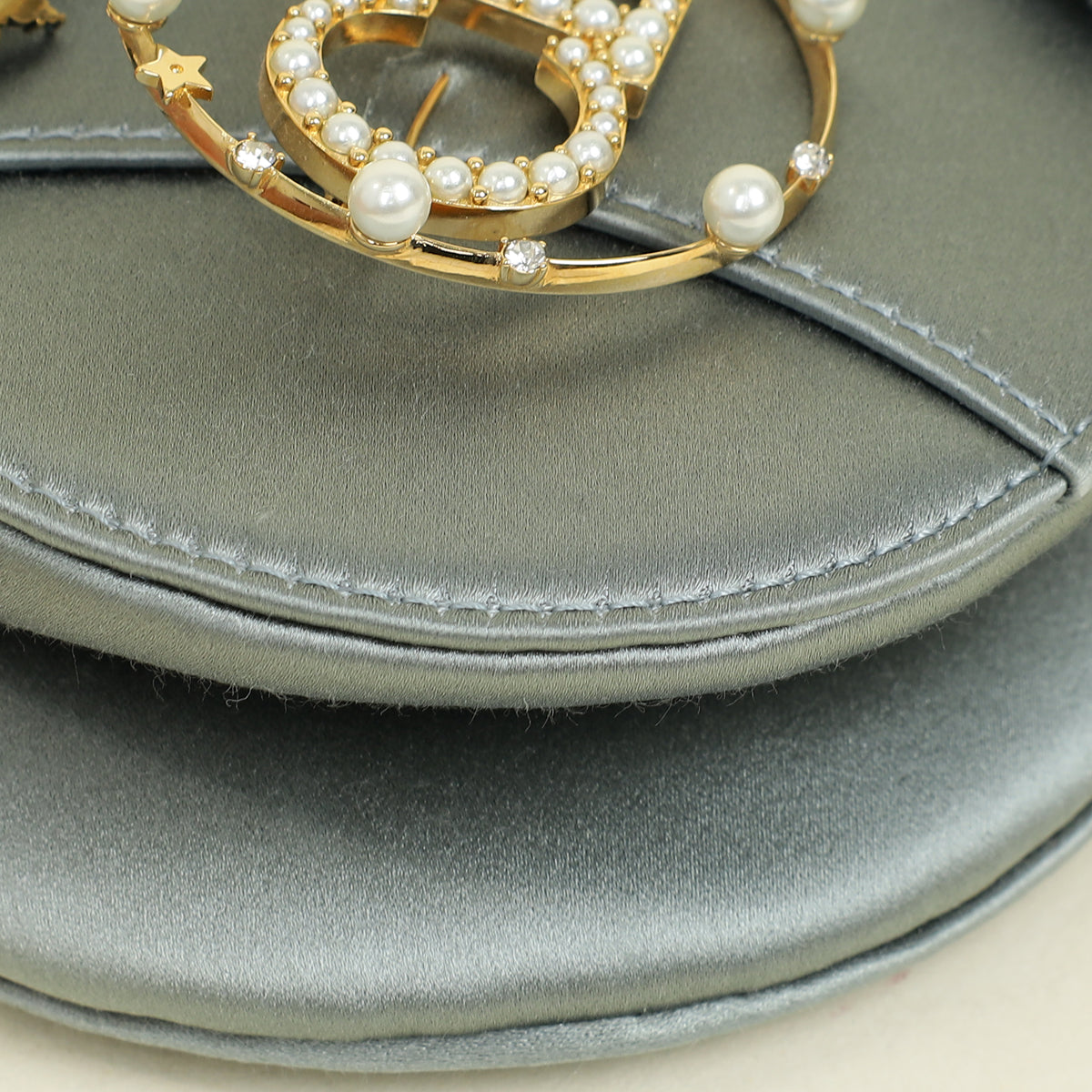 Christian Dior Grey Mini Saddle Satin Crystal Embellished Brooch Bag